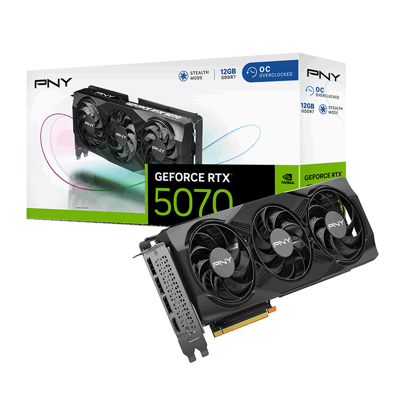 PNY Nvidia GeForce RTX 5070 OC Triple Fan | 12GB GDDR7 | 8K UHD (7680 x 4320) | RTX5070 OC GPU | Graphics Card