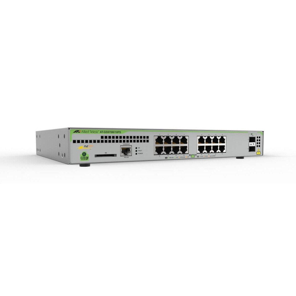 Allied Telesis GS970M/18PS-R-40 L3 Giga Lite Managed Switch 16x 10/100/1000T POE+ 2x 100/1000X SFP Rackmount Kit included (AU Power Cord)