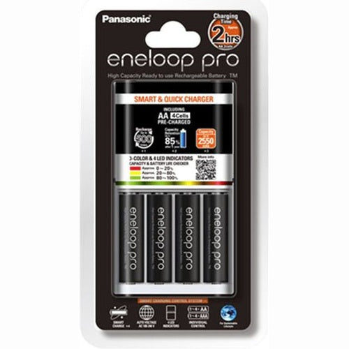 Panasonic Eneloop AA & AAA Battery Quick Charger + 4 AA Eneloop Pro Batteries (K-KJ55HCC4TA)