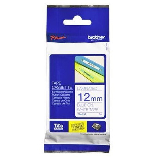 Brother TZe-233 12mm x 8m Blue on White Tape