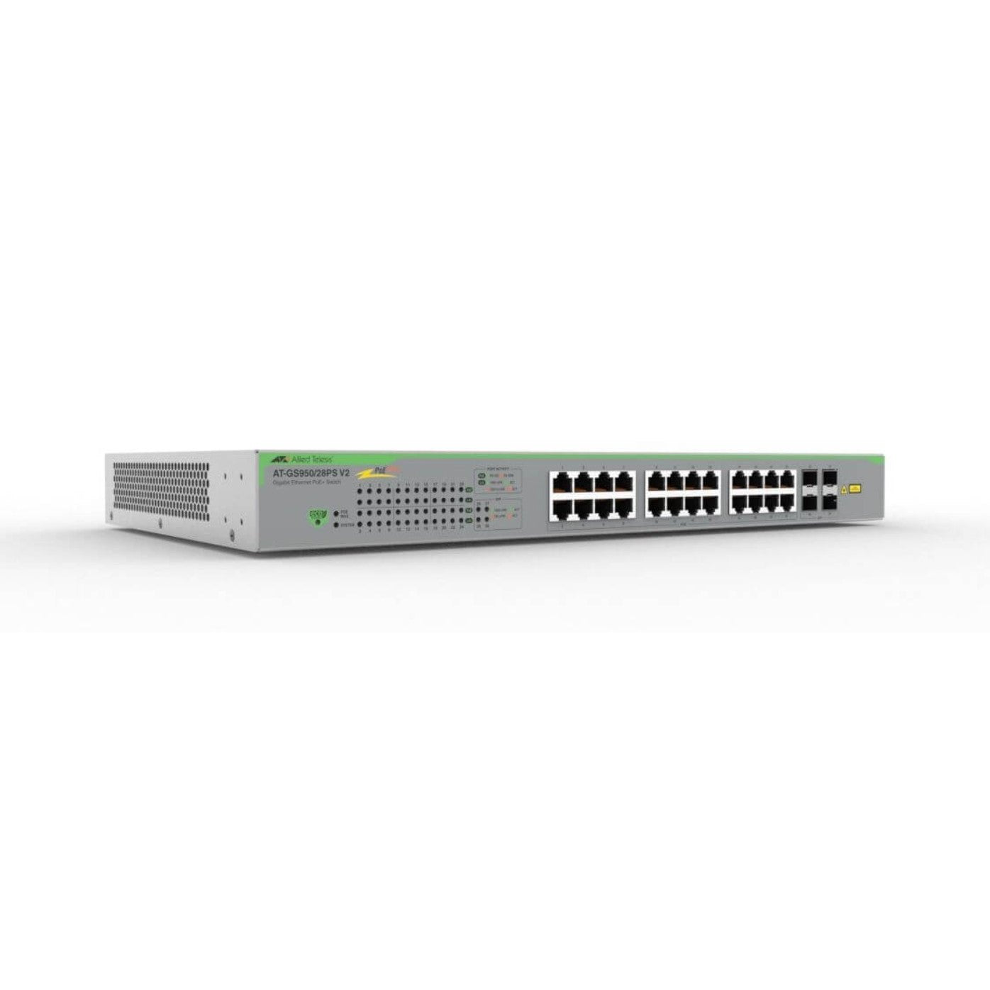 Allied Telesis GS950/28PS V2-40 Gigabit Websmart Switch 24x 10/100/1000-T POE+ 4x SFP Ports 1x Fixed PSU (AU Power Cord)
