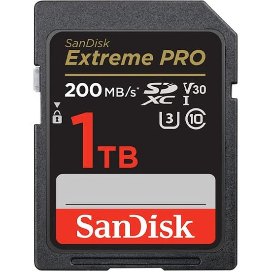 SanDisk Extreme Pro SDXC SDXXD 1TB V30 U3 C10 UHS-I 200MB/s R 140MB/s W 4x6 Lifetime Limited