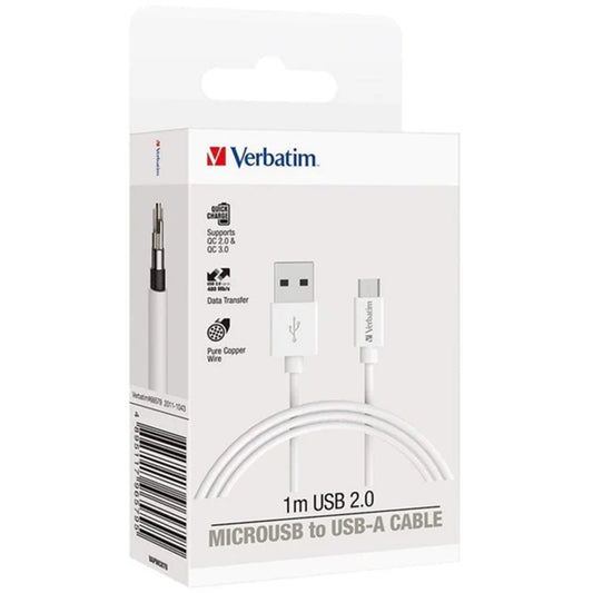 Verbatim 66579 Charge & Sync 3A MicroUSB to USB-A 2.0 Cable 1m (White)