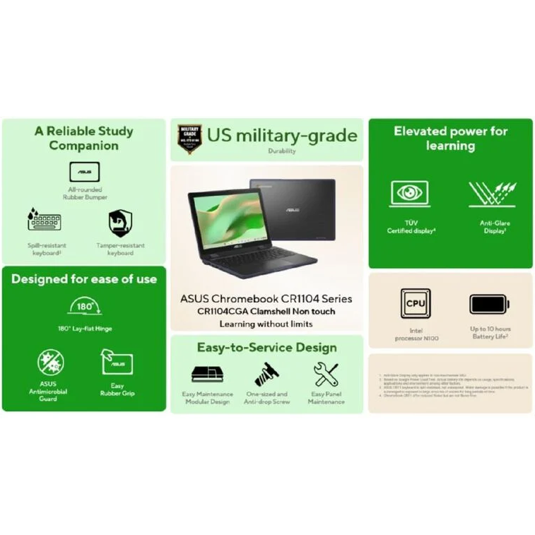 Asus 11.6" HD Chromebook CR1104CGA-N00292 | Intel N100 | 32GB eMMC | 4GB RAM | Chrome OS