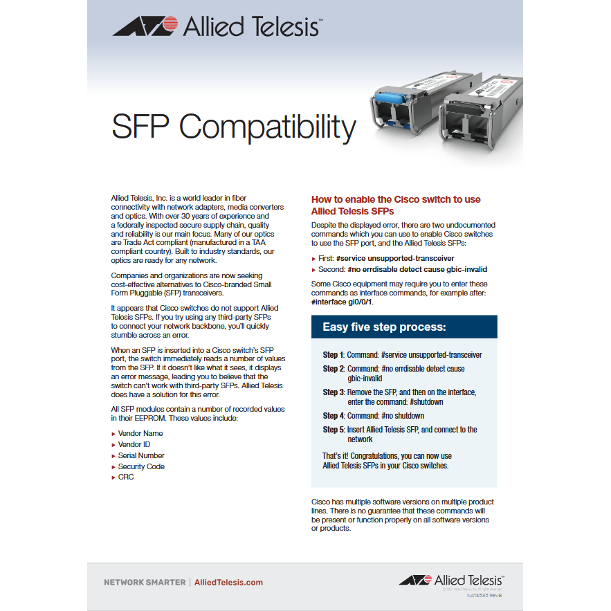 Allied Telesis SP10TW3 SFP Cable SFP+ Twinax Direct Attach Cable 3M