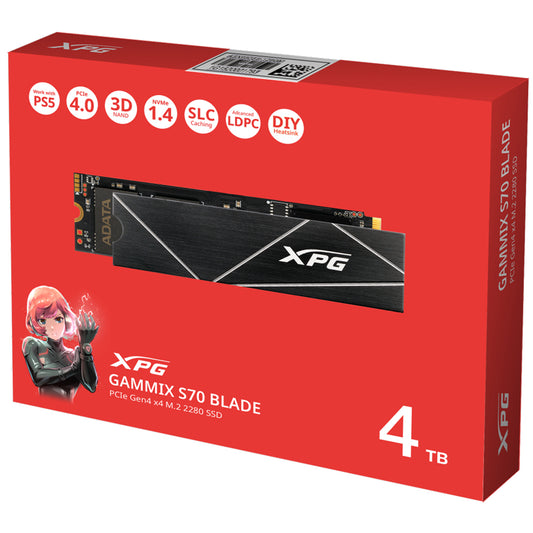 Adata XPG Gammix S70 Blade 4TB M.2 2280 PCIe Gen 4 NVMe Internal SSD PS5 compatible