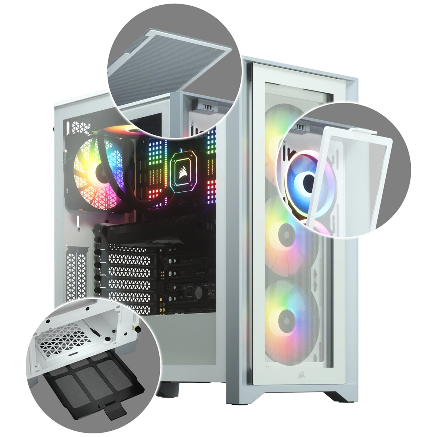 Corsair iCUE 4000X RGB ATX Mid-Tower Tempered Glass Gaming PC Case (White)