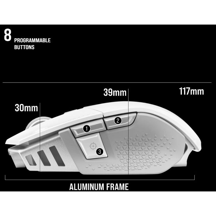 Corsair M65 RGB LED Ultra Wireless Optical Silver Alu Gaming Mouse (White)