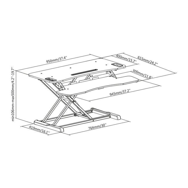Digitus DA-90380-1 Ergonomic Height Adjustable Workspace Riser - Sit & Stand (Black)