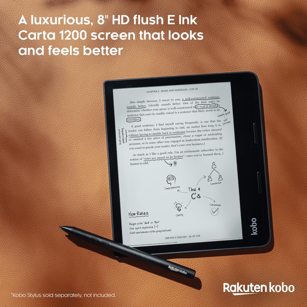 Kobo Sage 8" eReader | HD 32GB Carta Display Touchscreen & Comfort Light (Black)