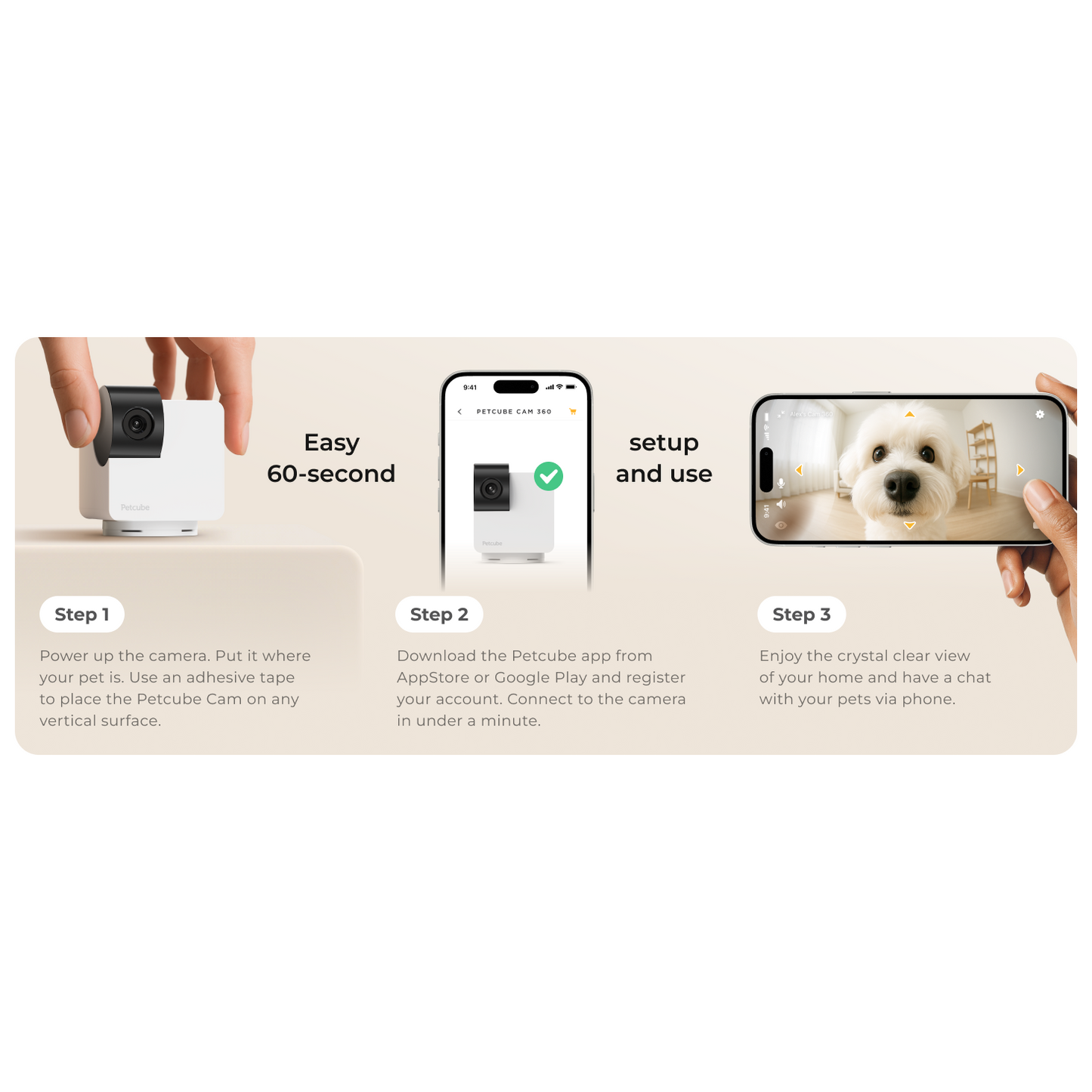 Petcube Cam 360 WiFi 1080p with Night Vision | Cat & Dog Pet Monitoring Camera