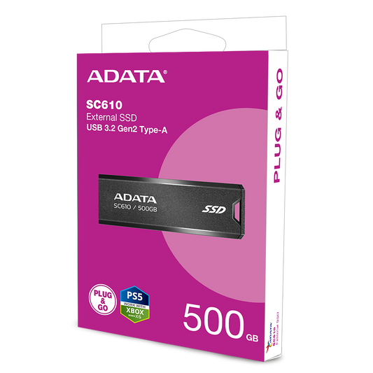 Adata SC610 Retractable USB3.2 Gen 2 | 500GB External SSD | Compatible with PS5 & Xbox Series X|S (5 Years Warranty)