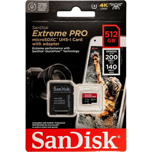 SanDisk Extreme Pro microSDXC 512GB V30 U3 C10 A2 UHS-I Memory Card