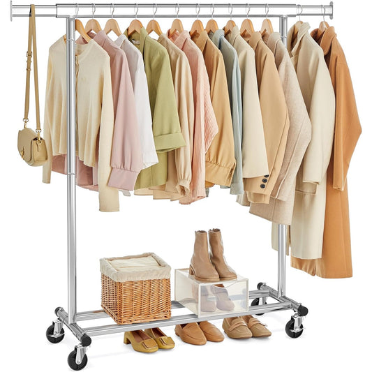 Songmics Heavy-Duty Metal Garment Rack Clothes Clothing Steel Rack with Wheels Silver