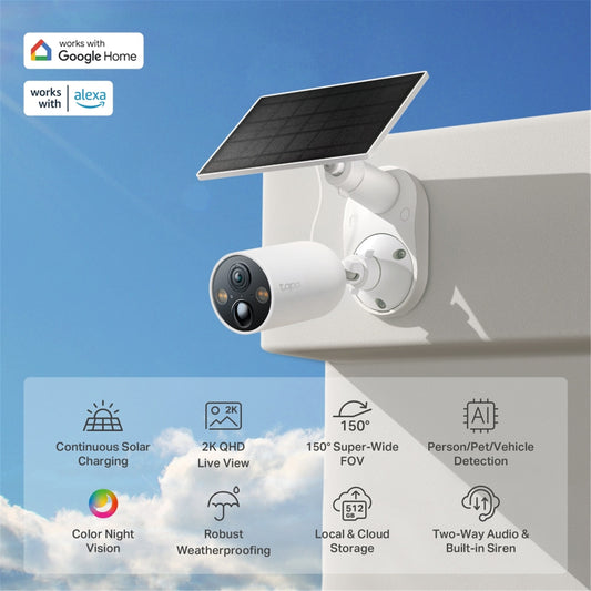TP-Link Tapo C425 2K+/4MP Outdoor Wi-Fi Home Security Camera with Spotlights & Solar Kit