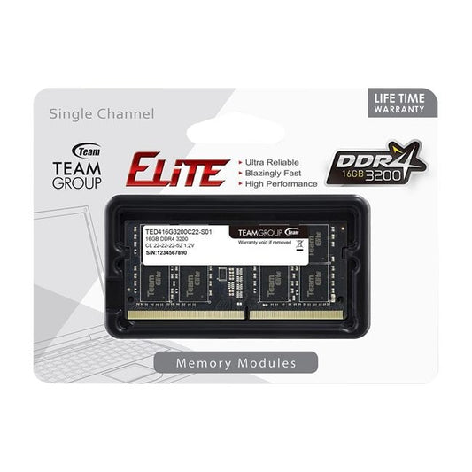 TeamGroup Team Elite 16GB DDR4 3200 CL22 1.2V SODIMM Laptop RAM TED416G3200C22-S01