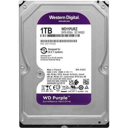WD Purple 1TB SATA 3.5" 64MB Surveillance HDD 3 Years Warranty