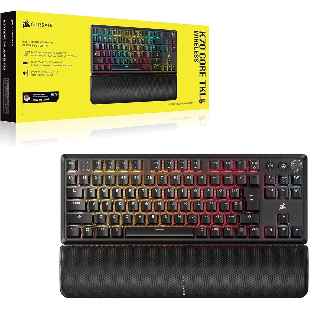 Corsair K70 Core TKL Wireless RGB MLX Red V2 Sound Dampening Rotary Dail Gaming Keyboard
