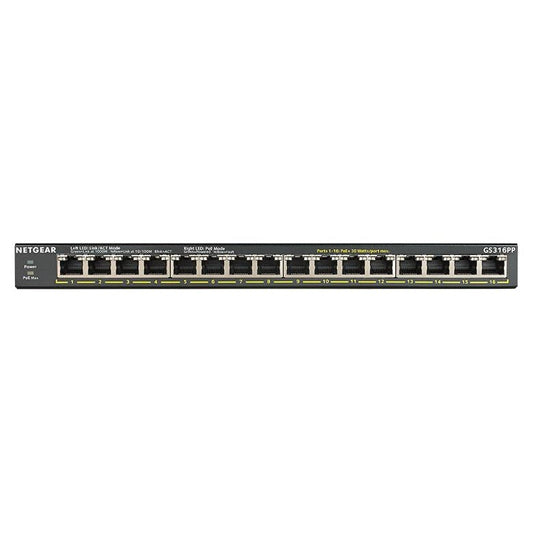 Netgear 16-Port Gigabit Ethernet Unmanaged POE+ Switch with Flexpoe 183W GS316PP