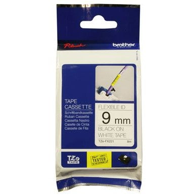 Brother TZe-FX221 9mm x 8m Black on White Flexi ID Tape