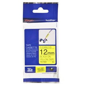 Brother TZe-FX631 12mm x 8m Black on Yellow Flexi ID Tape