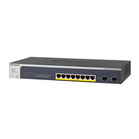 Netgear GS510TPP Prosafe 8-Port Gigabit POE+ Smart Managed Switch with 2 SFP 190W