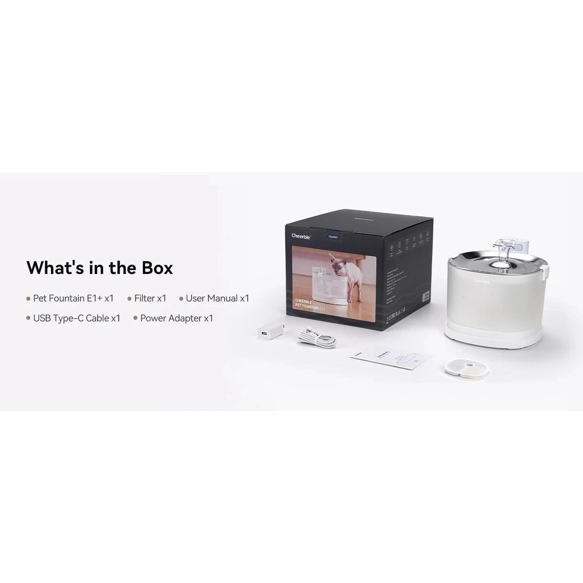 Cheerble Elfin E1+ Pet Water Fountain 2L (Battery & AC Powered)