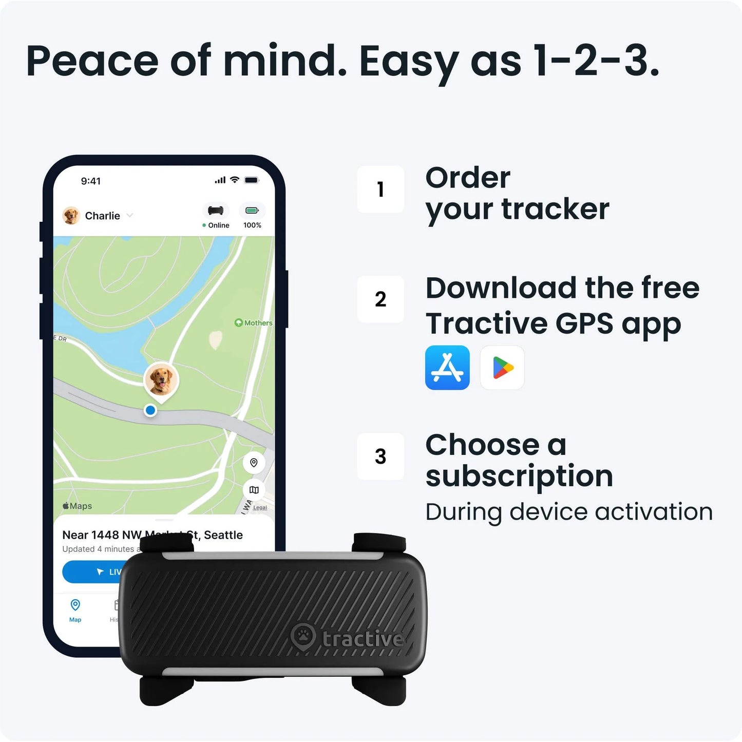 Tractive Dog 6 GPS Tracker (Black) for Dogs | Subscription Required