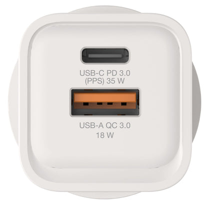 Verbatim 67015 35W 2-Port GaN Charger | 1x USB-C and 1x USB-A (White)