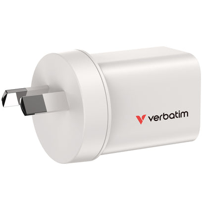 Verbatim 67015 35W 2-Port GaN Charger | 1x USB-C and 1x USB-A (White)