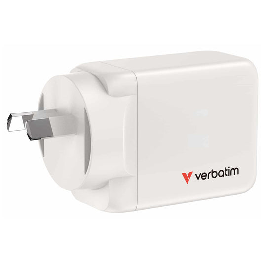 Verbatim 67016 GaN 3-Port Fast-Charger 65W with 2x USB-C and 1x USB-A Port