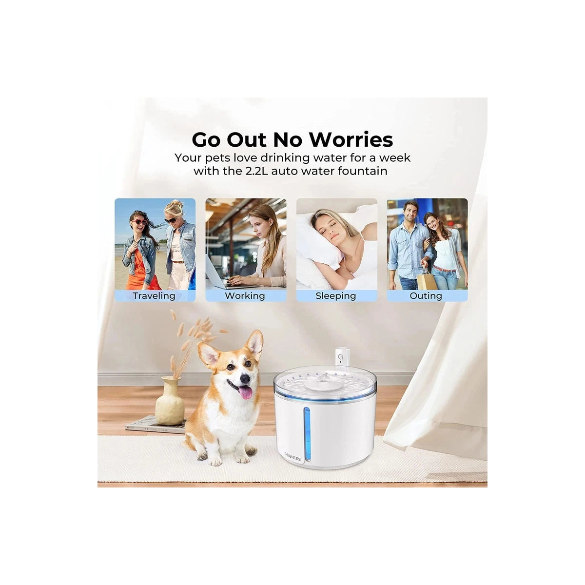 Flipside Dogness D08 Smart Sensor Pet Water Fountain - 2.2L White