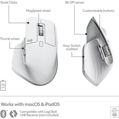 Logitech MX Master 3s Wireless Performance Mouse for Mac (White)