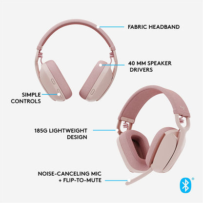 Logitech Zone Vibe 100 Wireless Over-Ear Headset (Rose)