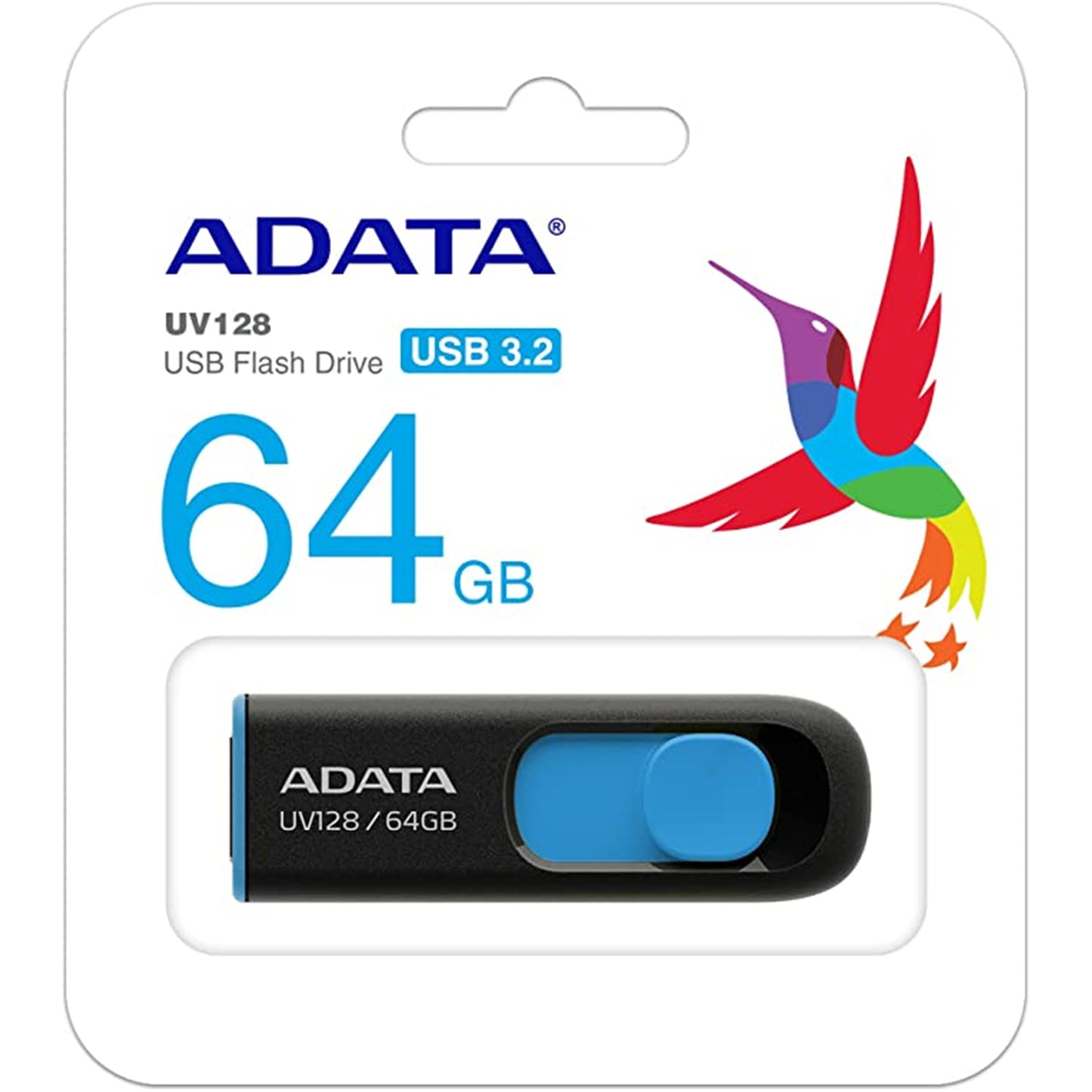 Adata UV128 Dashdrive Retractable USB 3.2 64GB Flash Drive (Blue/Black)