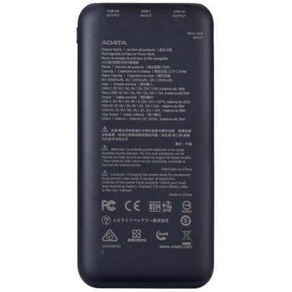 Adata C100 10000mAh 20W USB-C USB-A 3-Output Power Bank Black