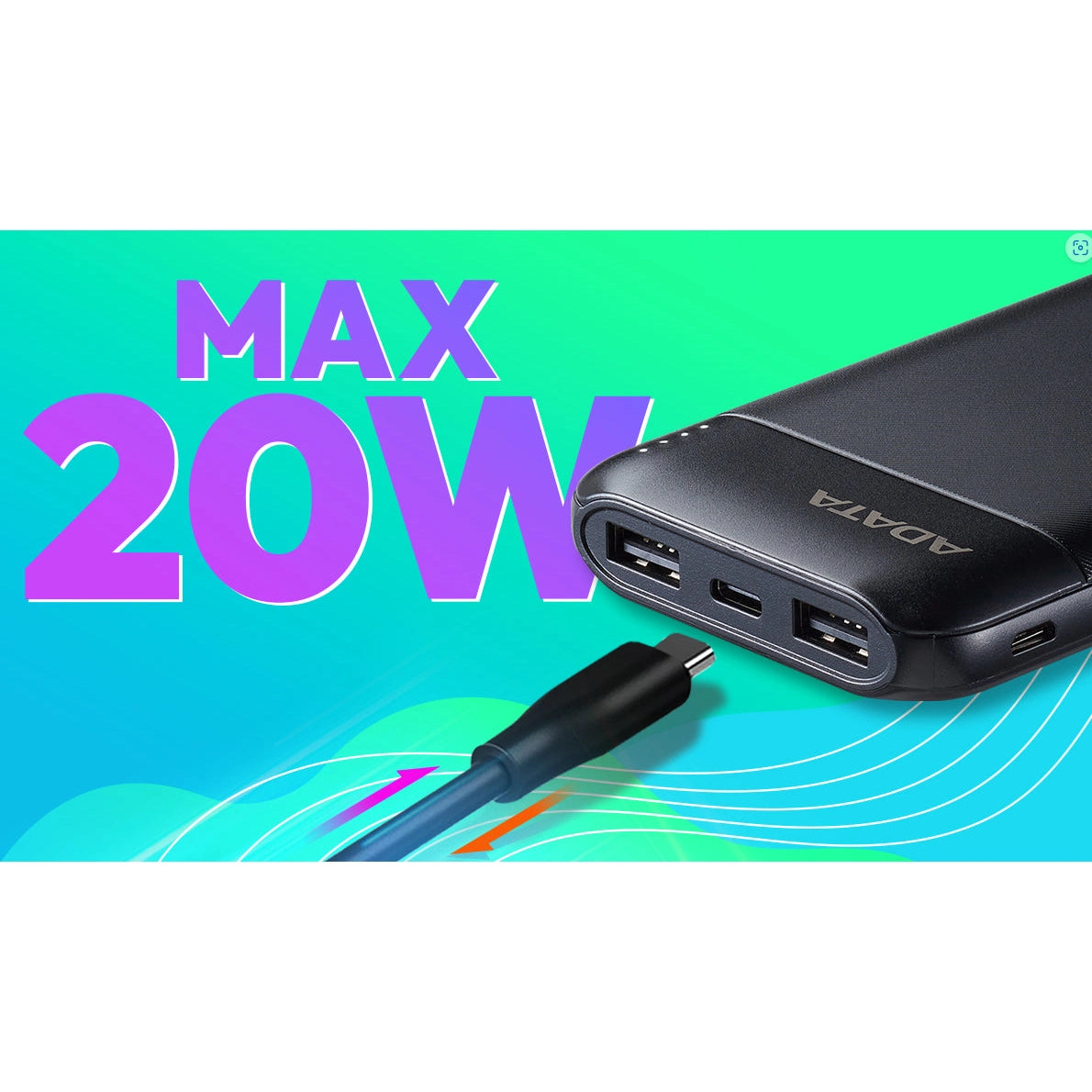 Adata C100 10000mAh 20W USB-C USB-A 3-Output Power Bank Black