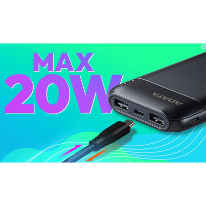 Adata C100 10000mAh 20W USB-C USB-A 3-Output Power Bank Black