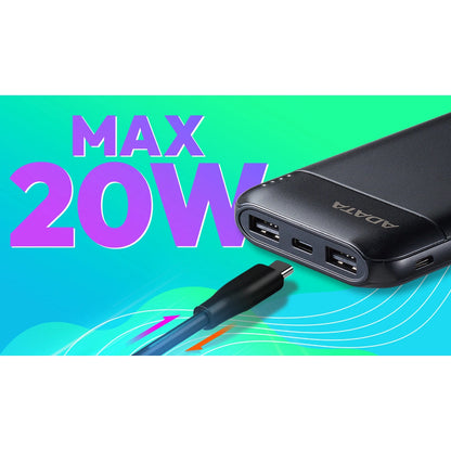 Adata C100 10000mAh 20W USB-C USB-A 3-Output Power Bank White