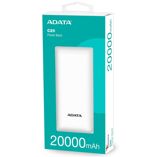 Adata C20 20000mAh Power Bank 2x USB-A + USB-C Powerbank White