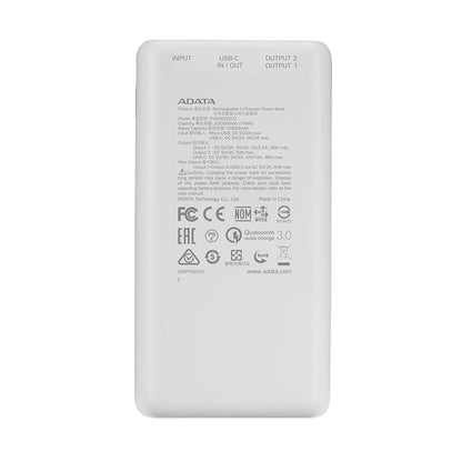 Adata C20 20000mAh Power Bank 2x USB-A + USB-C Powerbank White