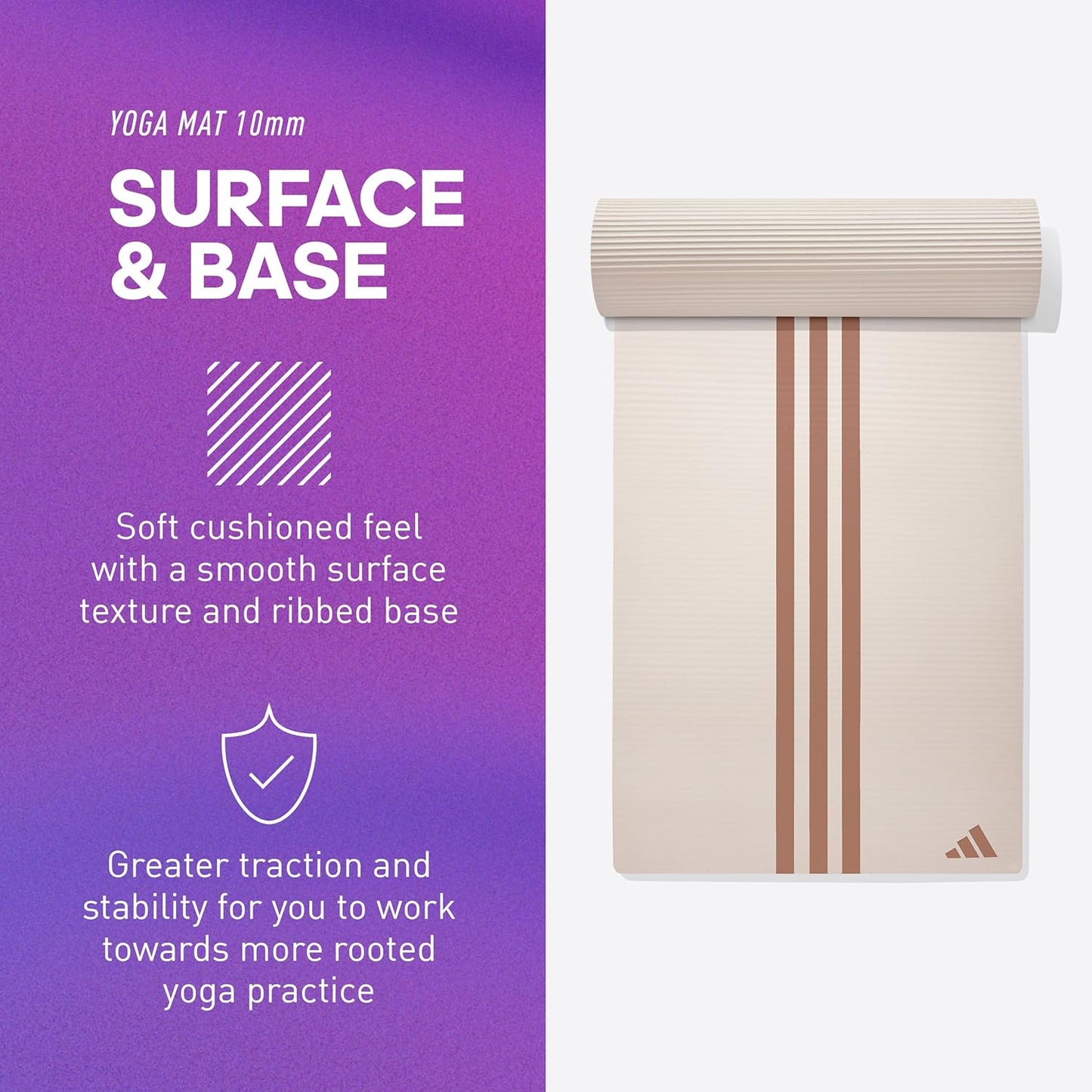 Adidas Yoga Mat Pilates Fitness Stretch Training 10mm (Wonder Beige) - Surface & Base