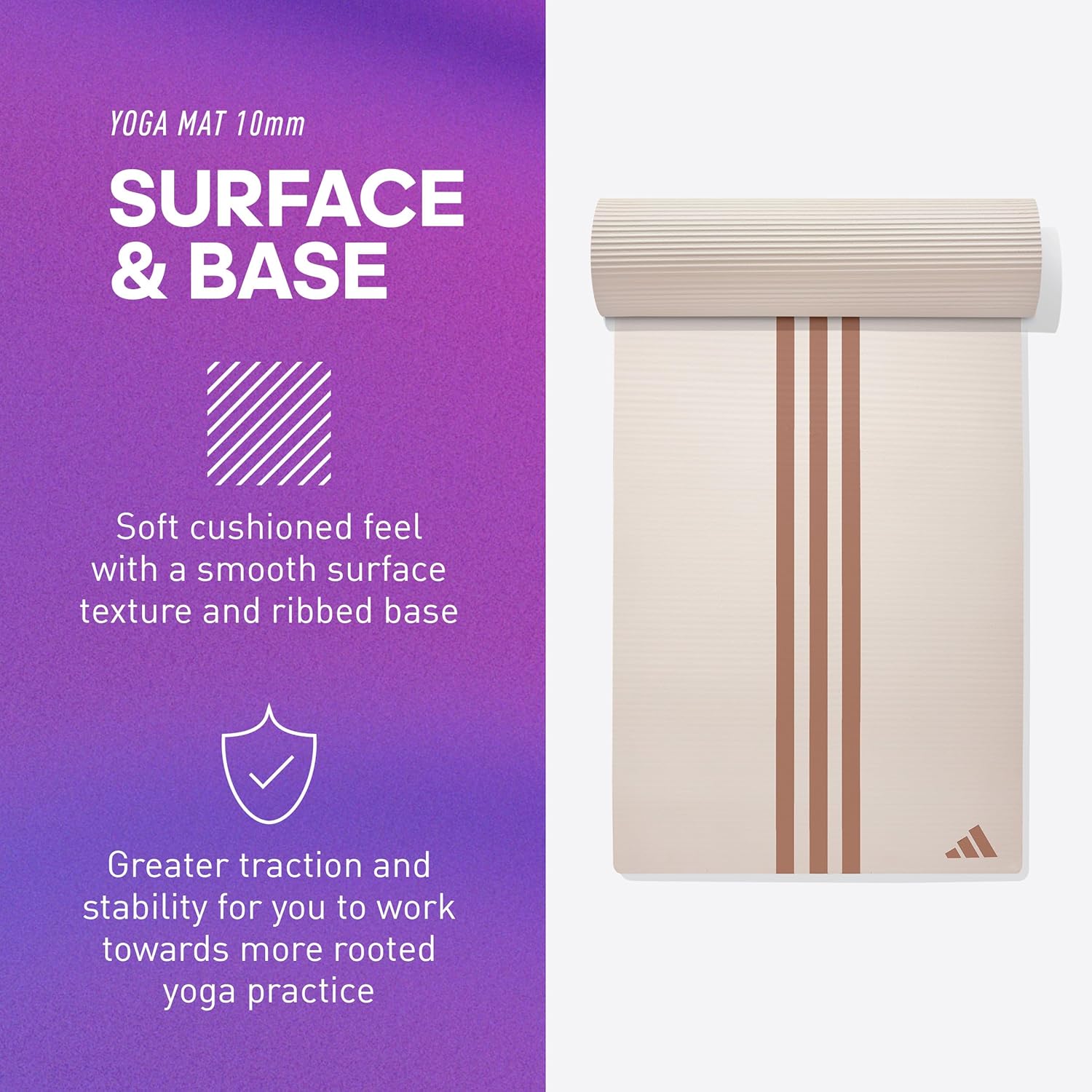 Adidas Yoga Mat Pilates Fitness Stretch Training 10mm (Wonder Beige) - Surface & Base