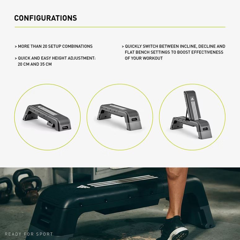 Adidas HIIT Deck - Aerobic Fitness Step - Weight Bench - Workout Platform Black/White