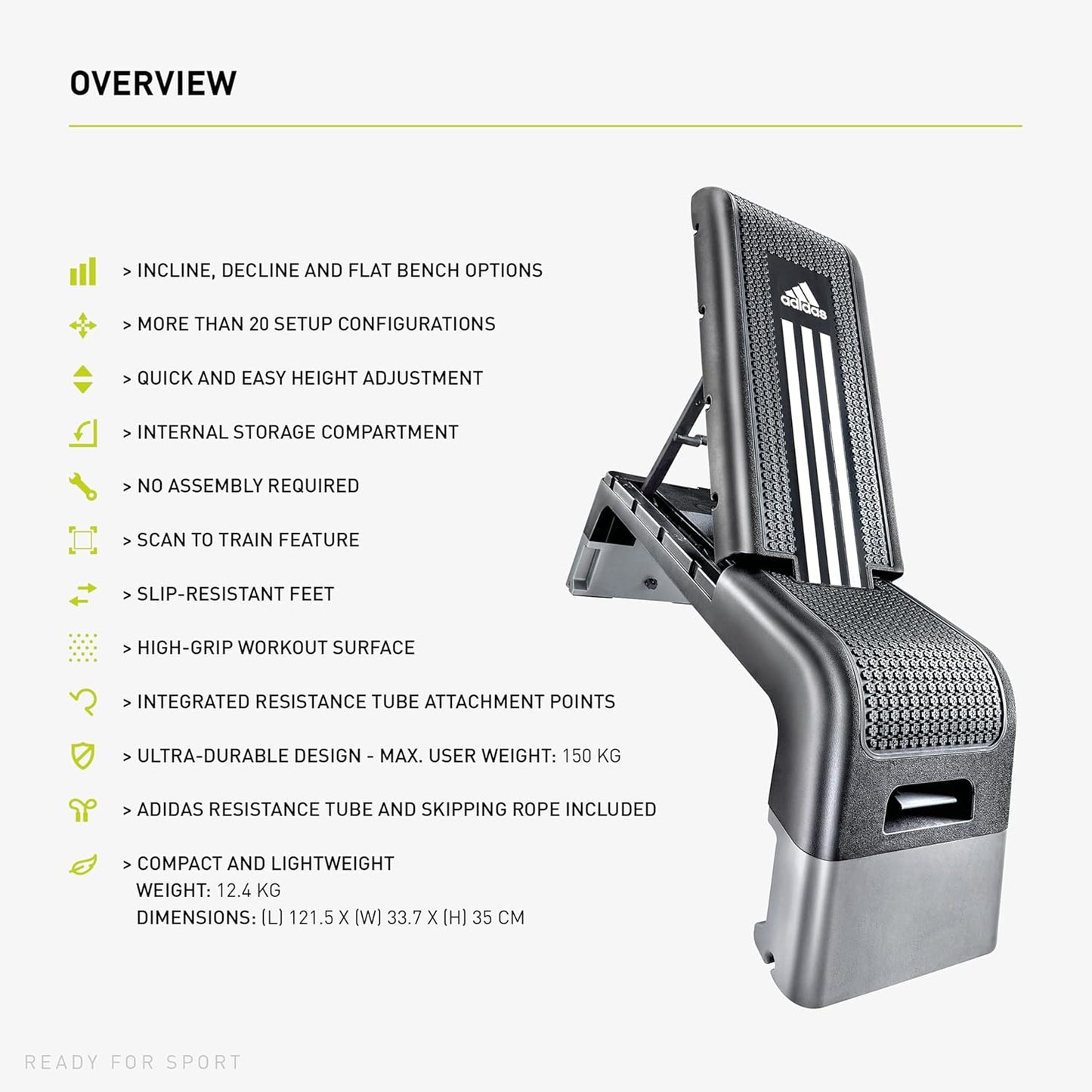 Adidas HIIT Deck - Aerobic Fitness Step - Weight Bench - Workout Platform Black/White