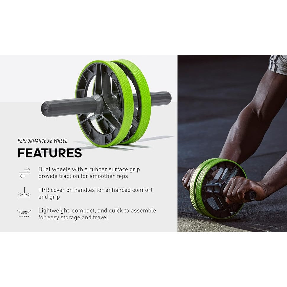 Adidas Performance AB Wheel Abdominal Fitness Training Roller (Black/Lime)