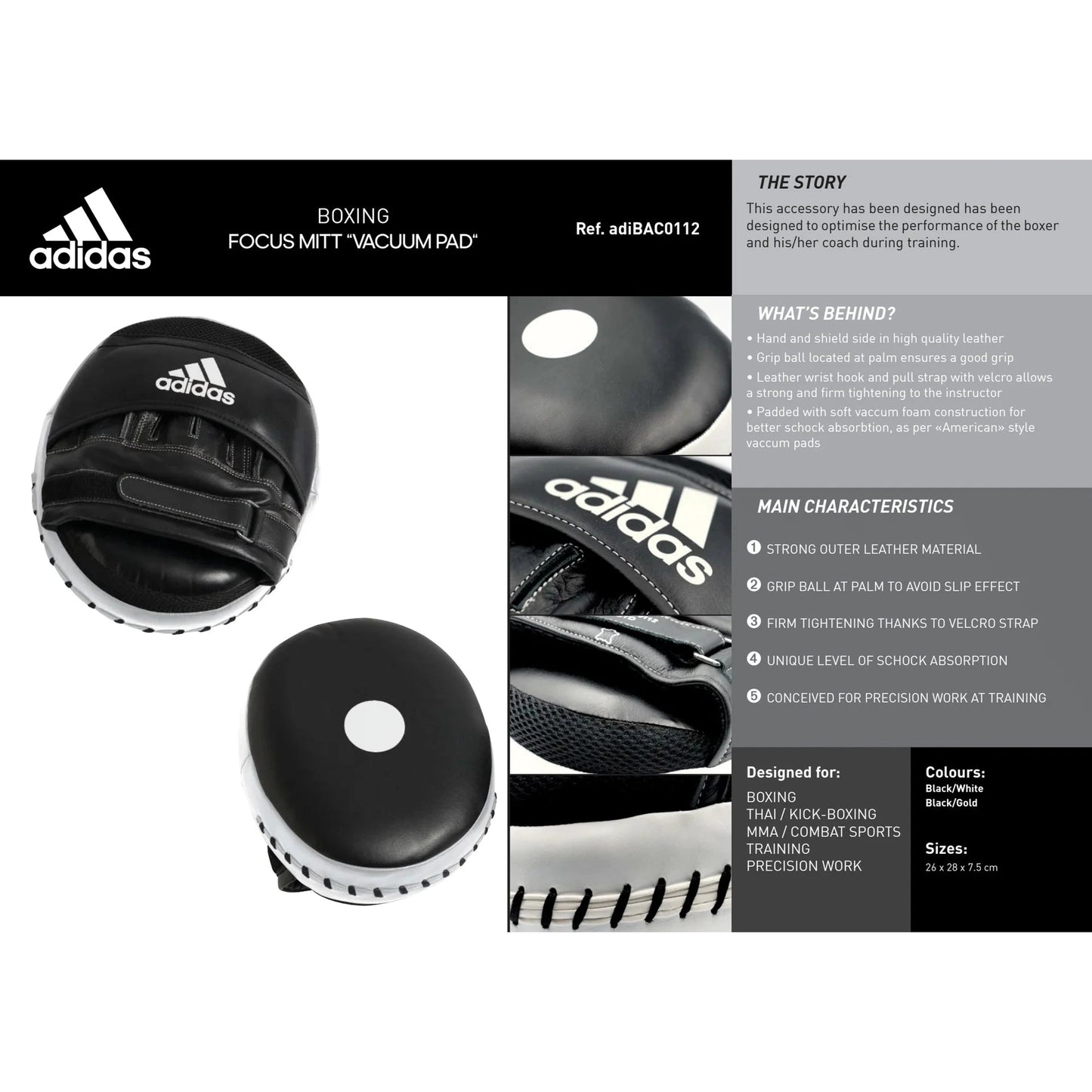 Adidas Ultimate Classic Air Focus Mitts Vacuum Pads Pro Boxing Mitt Pad Pair Black/Gold