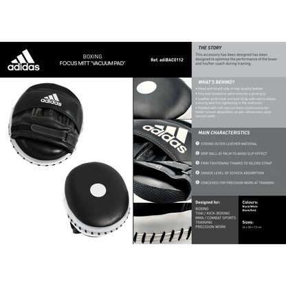 Adidas Ultimate Classic Air Focus Mitts Vacuum Pads Pro Boxing Mitt Pad Pair Black/Gold