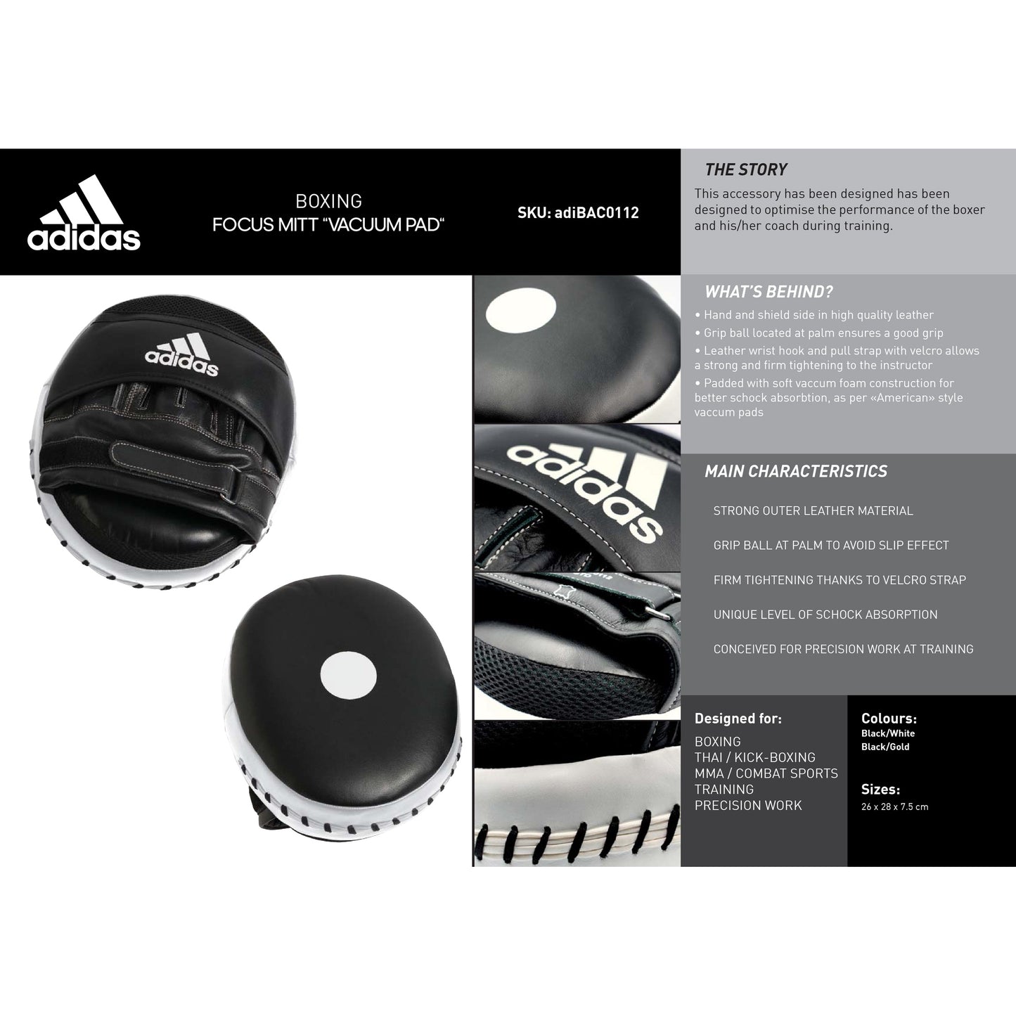 Adidas Ultimate Classic Air Focus Mitts Vacuum Pads Pro Boxing Mitt Pad Pair Black/White