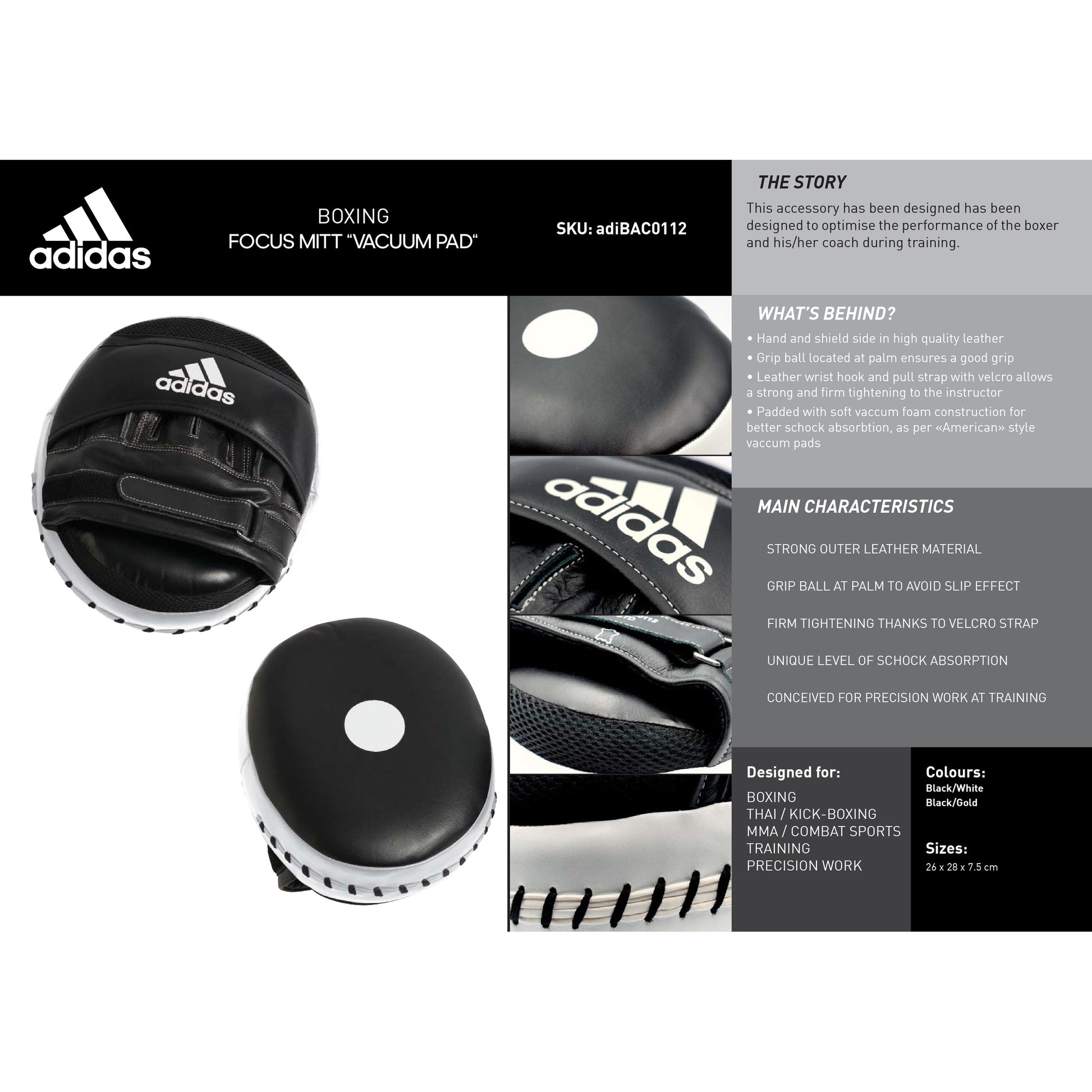 Adidas Ultimate Classic Air Focus Mitts Vacuum Pads Pro Boxing Mitt Pad Pair Black/White